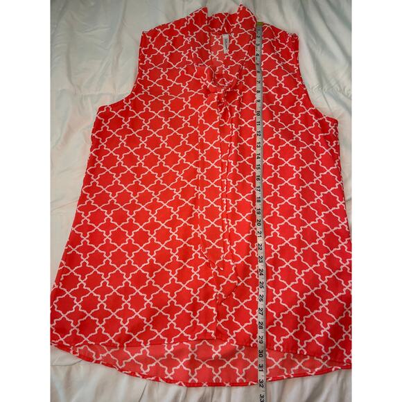 Tacera Tie Neck Blouse Womens Size XL Orange White Button Front Work Church - Picture 9 of 14